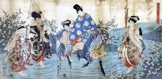 Two Japanese woodblock triptychs of bijin, 19th century,